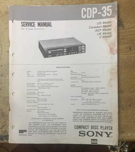 Sony cdp player service - cdp-35,