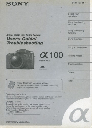 Sony alpha a100 instruction - alpha,