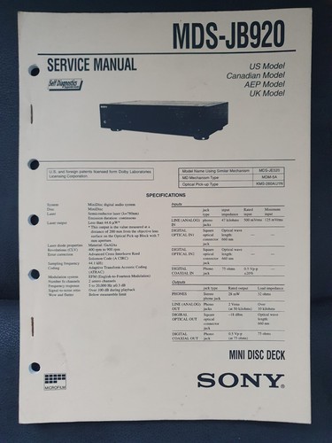 Sony mds jb920 service - sony,