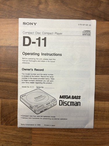 Sony discman portable cd - d-11,